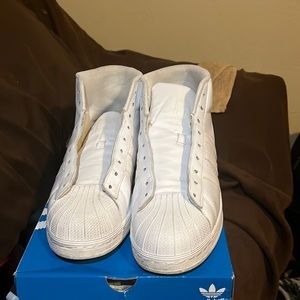 White high top shell toe men adidas size 12 good condition